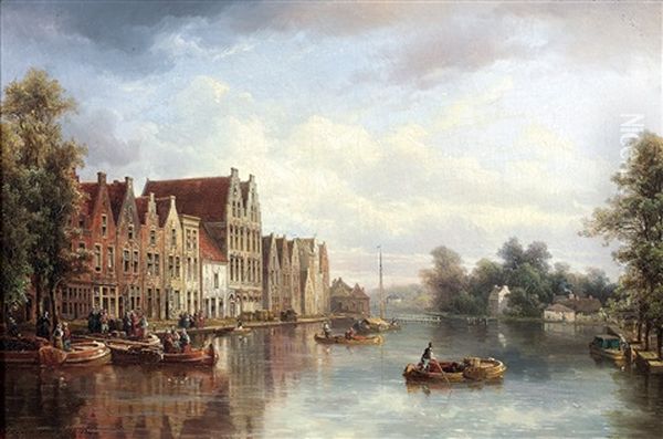 Le Vieux Rhin A Leyden Oil Painting by Pierre Justin Ouvrie