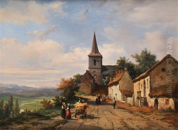 L'entree Du Village Oil Painting by Pierre Justin Ouvrie