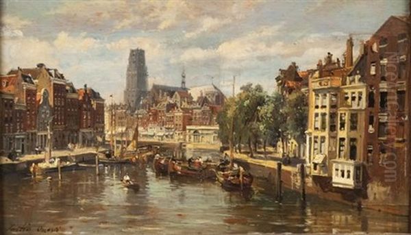 Les Canaux A Amsterdam Oil Painting by Pierre Justin Ouvrie