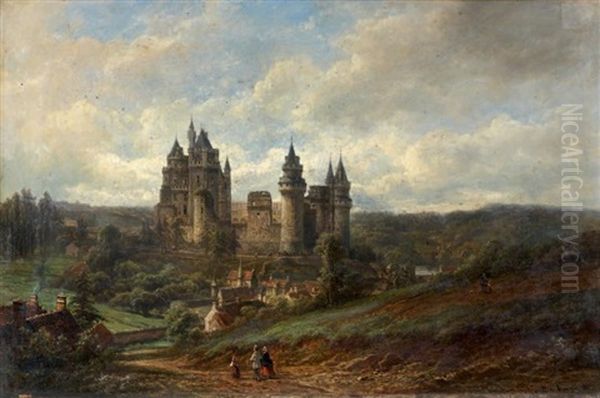 Vue Du Chateau De Pierrefonds Oil Painting by Pierre Justin Ouvrie