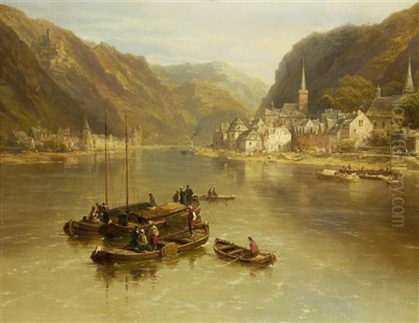 View Of St. Goar And St. Goarhausen Oil Painting by Pierre Justin Ouvrie