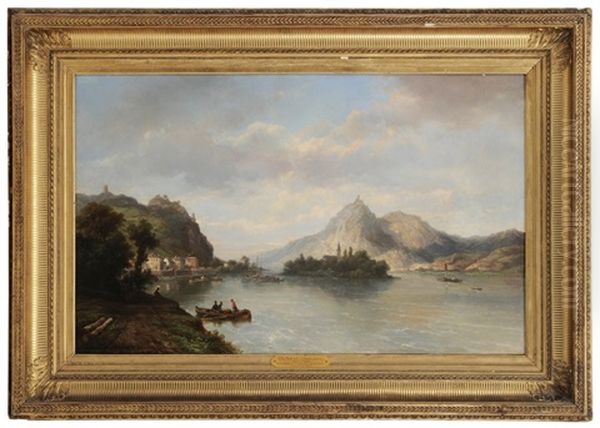 Rolandseck Et Drackenfels Sur Le Rhin Oil Painting by Pierre Justin Ouvrie