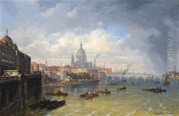 The Thames With Somerset House And St. Paul's Cathedral Beyond Oil Painting by Pierre Justin Ouvrie