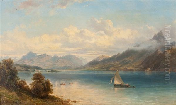 Lac Du Bourget Oil Painting by Pierre Justin Ouvrie