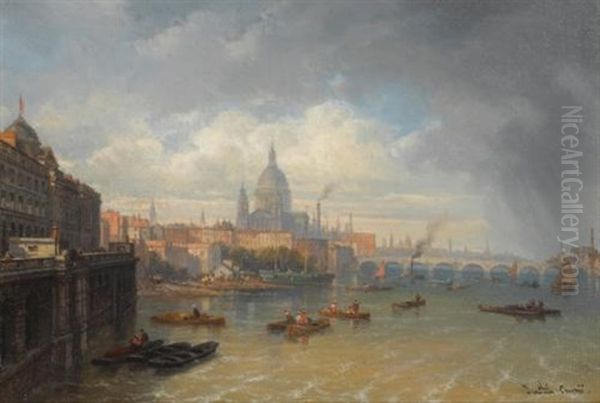 The Thames With Somerset House And St. Paul's Cathedral Oil Painting by Pierre Justin Ouvrie