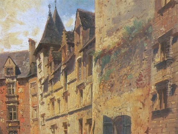 Cour D'un Chateau Animee De Personnages Oil Painting by Pierre Justin Ouvrie