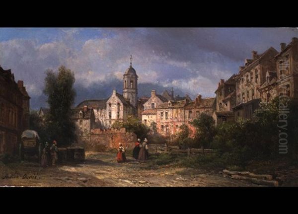 Hollandische Stadtansicht Mit Marktfrauen Oil Painting by Pierre Justin Ouvrie