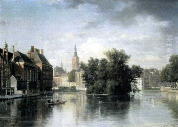 Bruges, Canal Anime Oil Painting by Pierre Justin Ouvrie