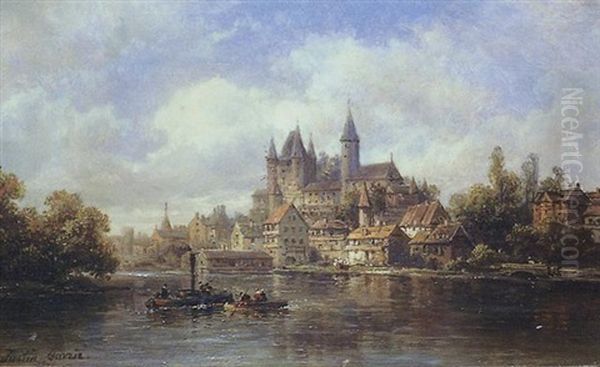 Chateau Au Bord De L'aar Oil Painting by Pierre Justin Ouvrie