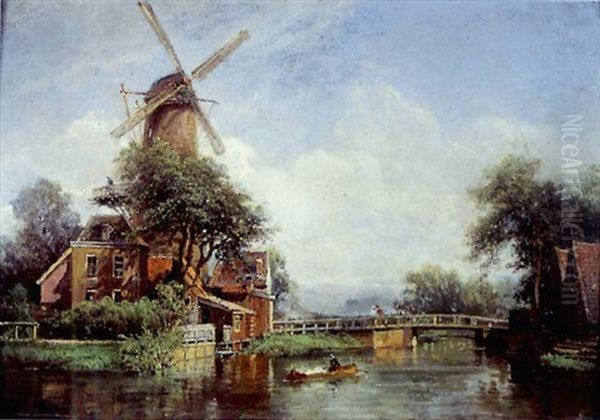 Moulin En Hollande Oil Painting by Pierre Justin Ouvrie