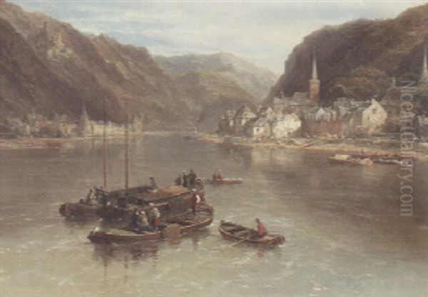 St. Goar And St. Goarhausen Oil Painting by Pierre Justin Ouvrie