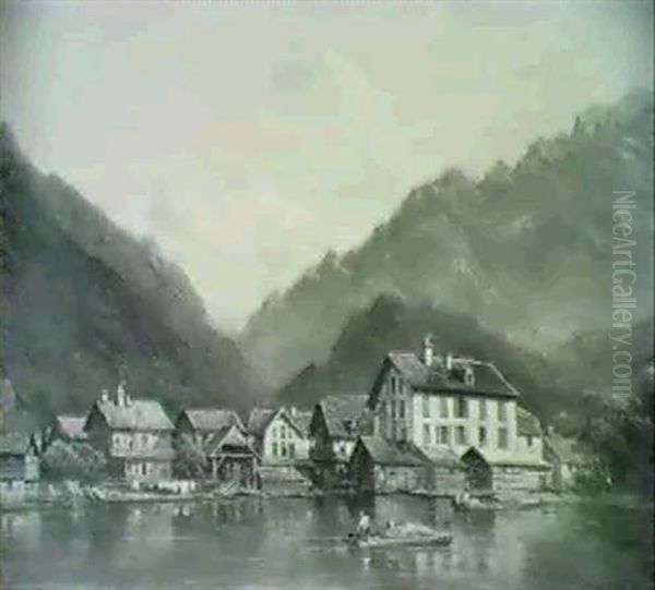 Paysage D'un Lac Des Alpes Oil Painting by Pierre Justin Ouvrie