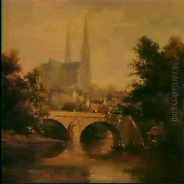 Ansicht Von Chartres Oil Painting by Pierre Justin Ouvrie