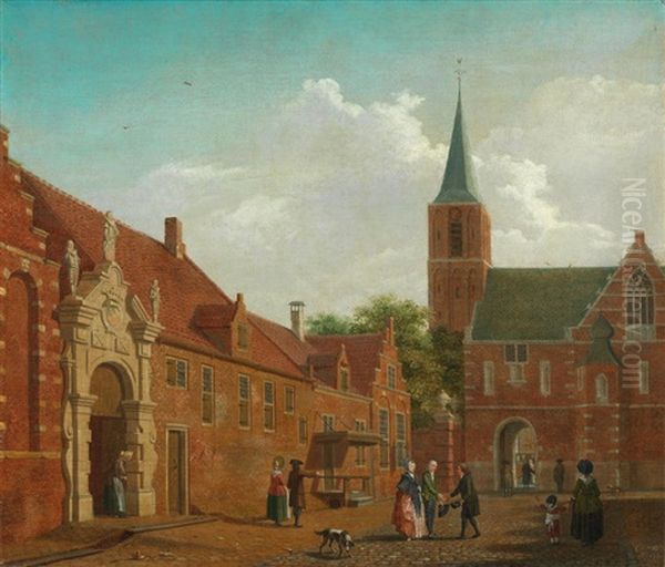 Figures In A Town Square by Isaac Ouwater