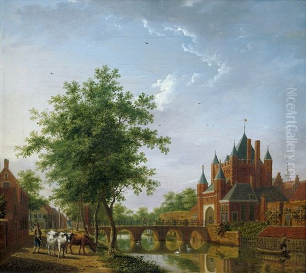 Das Amsterdamer Stadttor (amsterdamse Poort) In Haarlem Oil Painting by Isaac Ouwater