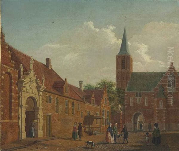 A Town Square With Figures Oil Painting by Isaac Ouwater