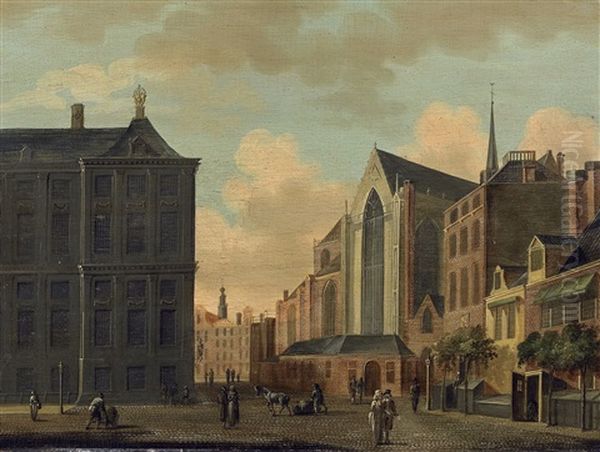 Strasenansicht Mit Der Nieuwe Kerk In Amsterdam Oil Painting by Isaac Ouwater