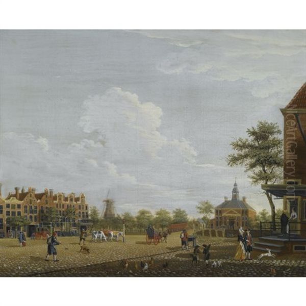 Amsterdam: A View Of The Weesperplein With The Weesperpoort, The Corn Mill Het Fortuyn On The Fortification Weesp In The Background Oil Painting by Isaac Ouwater