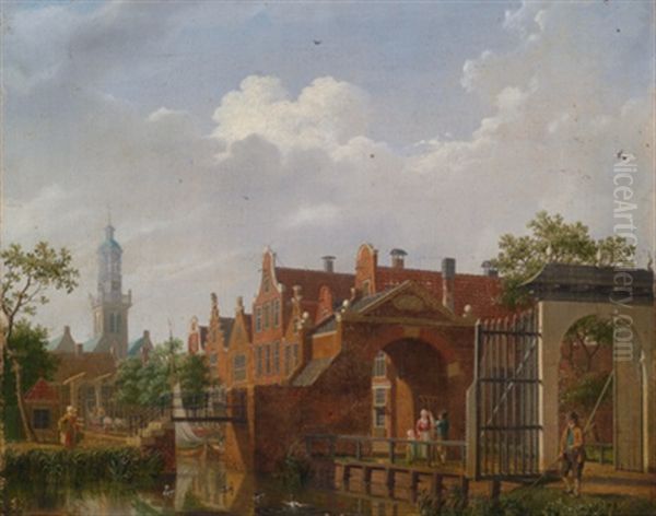 Blick Auf Die Gemeinde Purmerend In Nordholland, Der Torbogen Tragt Oben Das Datum 1789 Oil Painting by Isaac Ouwater