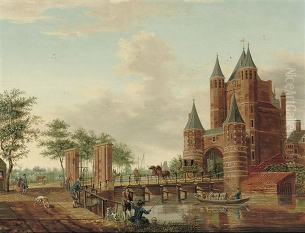 The Amsterdamse Poort, Haarlem Oil Painting by Isaac Ouwater