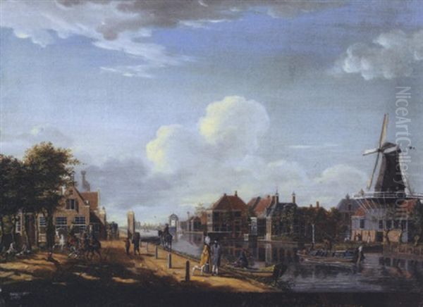 Amsterdam: The 't Spaarne Canal In Slooterdijk With The Ferry Office And The Tollgate On The Left Hand Side Oil Painting by Isaac Ouwater