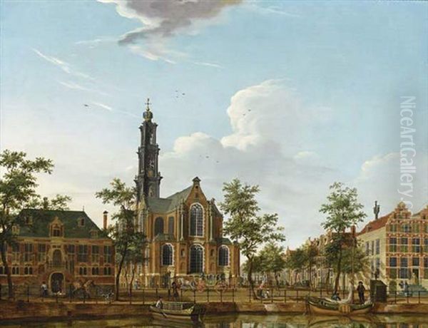 A View Of The Westerkerk Seen From Across The Keizersgracht, Amsterdam Oil Painting by Isaac Ouwater