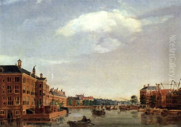 Das Diakonissen-waisenhaus An Der Amstel Gegen Die Blaubrug-brucke In Amsterdam by Isaac Ouwater