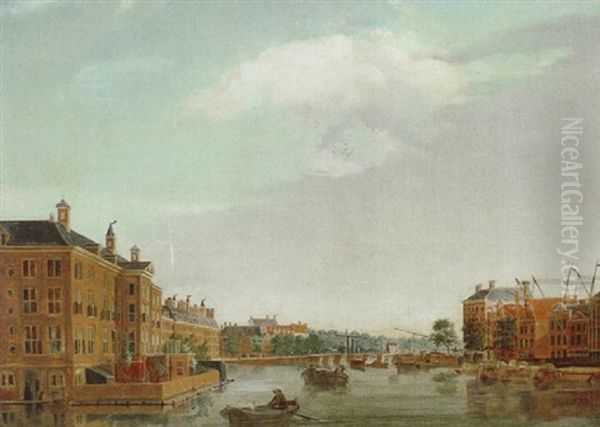 Das Diakonissen-waisenhaus An Der Amstel Gegen Die Blauberg-brucke In Amsterdam Oil Painting by Isaac Ouwater