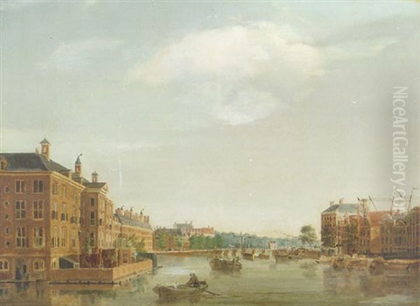 The Diachomie Orphanage On The Amstel Looking To The Blawburg Bridge, Amsterdam Oil Painting by Isaac Ouwater