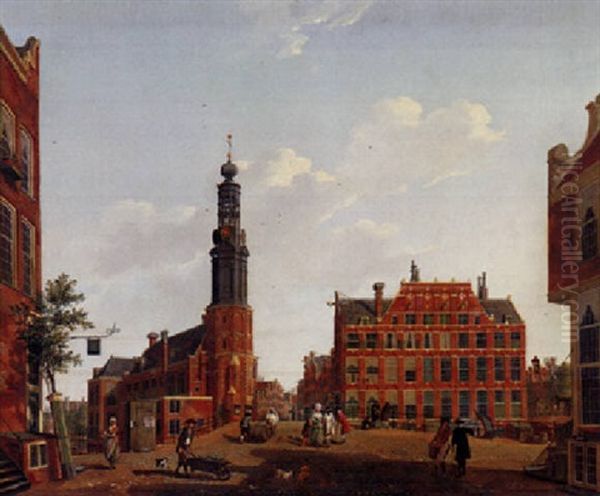 Amsterdam, A View Of The Mint Tower Oil Painting by Isaac Ouwater