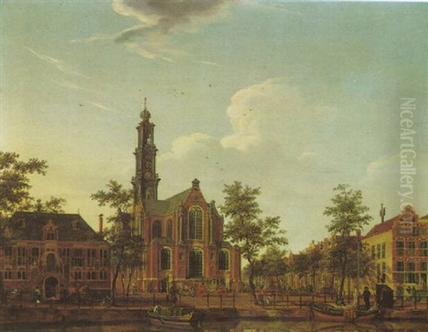 Amsterdam, A View Of The Westerkerk Seen From Across The Keizersgracht Oil Painting by Isaac Ouwater