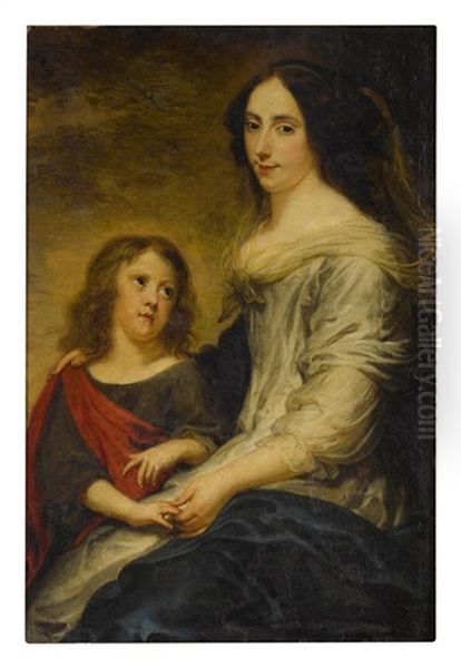 Portrait Of A Mother And Child, Three-quarter Length Oil Painting by Juergen Ovens