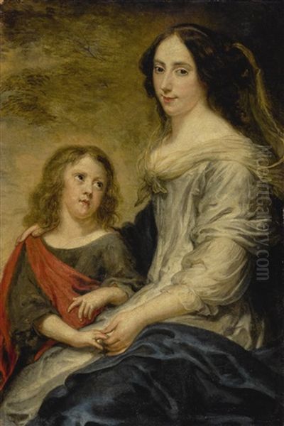 Portrait Of A Mother And Child, Three-quarter Length by Juergen Ovens