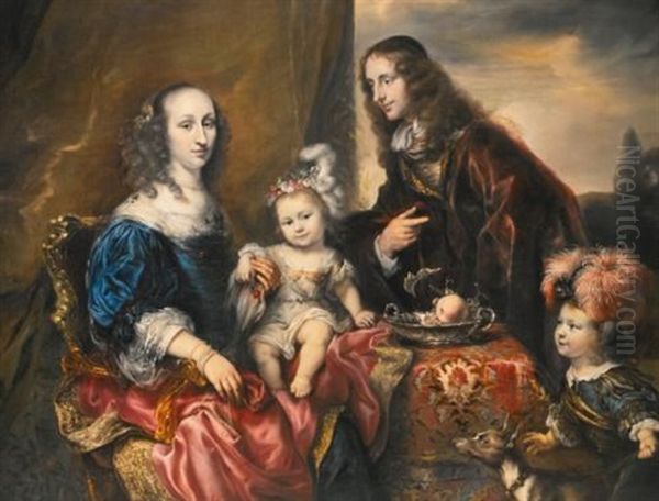 An Elegant Family Portrait, Traditionally Identified As Colonel John Hutchinson And His Family Oil Painting by Juergen Ovens