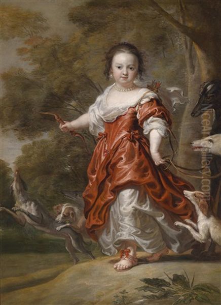 Portrat Eines Jungen Madchens Als Diana (eine Prinzessin Des Hauses Schleswig-holstein-gottorp?) Oil Painting by Juergen Ovens