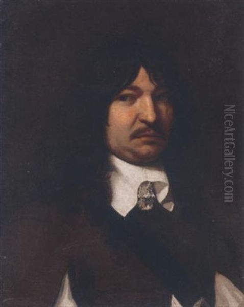 Portrait Of A Gentleman In A Brown Coat With A White Collar Oil Painting by Juergen Ovens