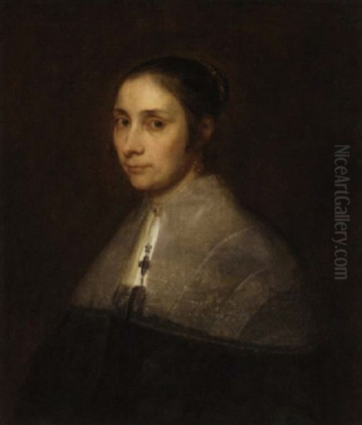 Portrait Of A Lady In Black Costume With A White Lace Collar Oil Painting by Juergen Ovens