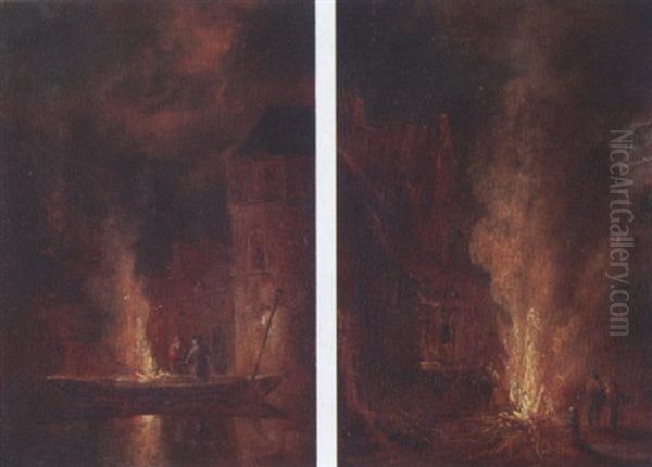 Ein Von Figuren Umgebene, Nachtliche Warmefeuer Oil Painting by Juergen Ovens