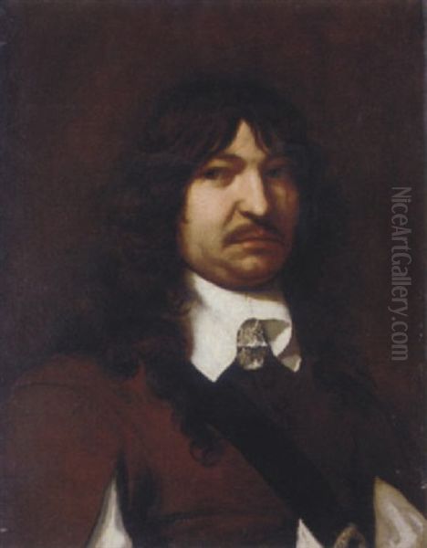 Portrait Of Gentleman In A Brown Coat With A White Collar Oil Painting by Juergen Ovens