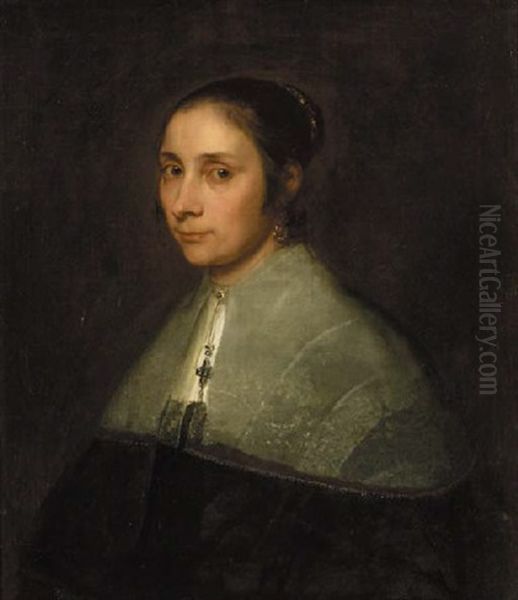 Portrait Of A Lady In Black Costume With A White Lace Collar Oil Painting by Juergen Ovens