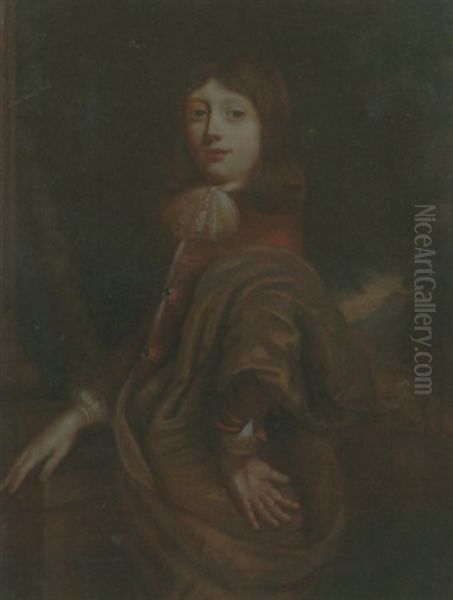 Portrait Of A Young Boy Wearing A Red Jacket And An Ochre Mantle Oil Painting by Juergen Ovens