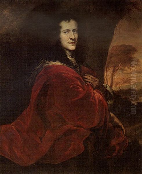 Portrait Of A Gentleman Draped In A Red Cloak Oil Painting by Juergen Ovens