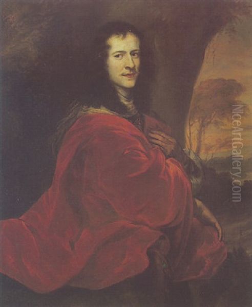 Portrait Of A Gentleman Draped In A Red Cloak Oil Painting by Juergen Ovens