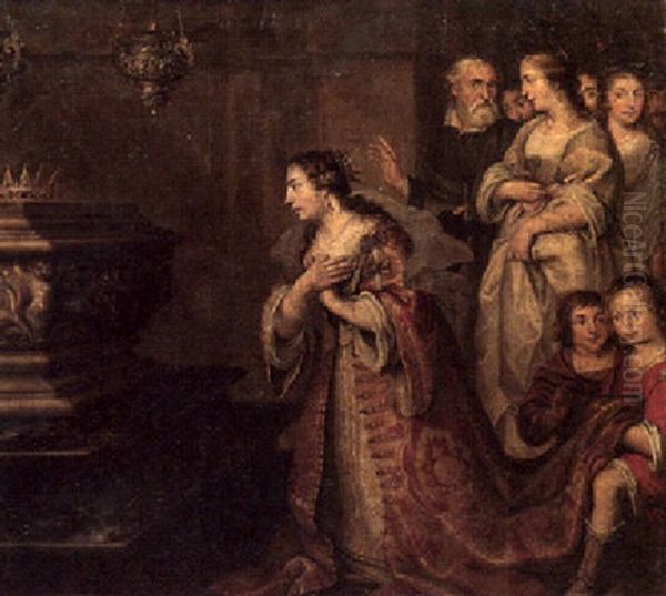 A Queen With Her Family Mourning At The Tomb Of Her Husband (?) Oil Painting by Juergen Ovens