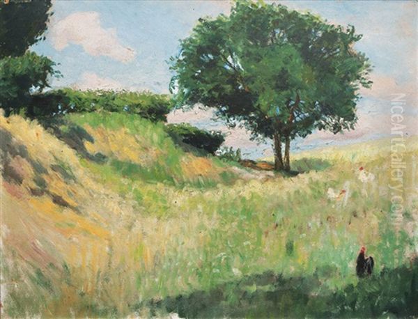 Wiese Mit Huhnern Oil Painting by Fritz Overbeck