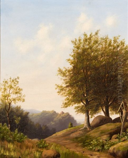 Landschaft Mit Kruzifix Oil Painting by Fritz Overbeck