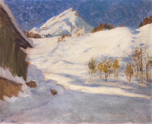 Winterlandschaft Davos Oil Painting by Fritz Overbeck