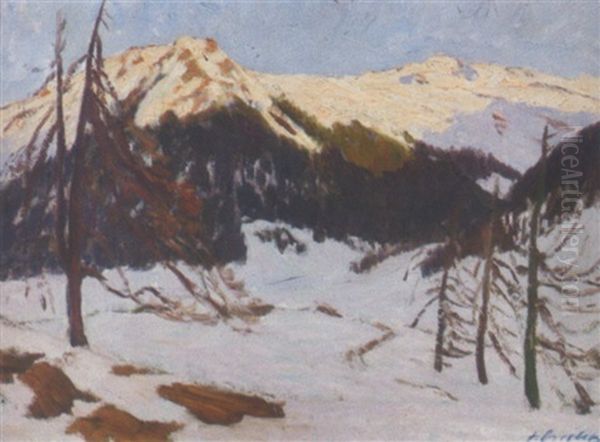 Winterabend In Den Bergen Oil Painting by Fritz Overbeck