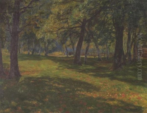 Sonnendurchfluteter Wald Am Weyerberg Oil Painting by Fritz Overbeck