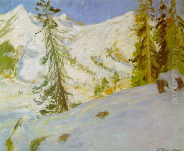 Davoser Berge In Der Wintersonne Oil Painting by Fritz Overbeck